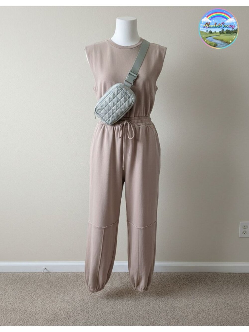 Flygo Women's Casual Jumpsuit Crewneck One Piece Sleeveless with Pockets